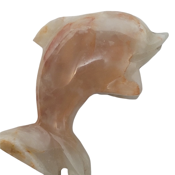 Vintage Onyx Dolphin Sculpture Hand Carved Stone 4" Tall Red-Brown Ivory Pink - Picture 10 of 13